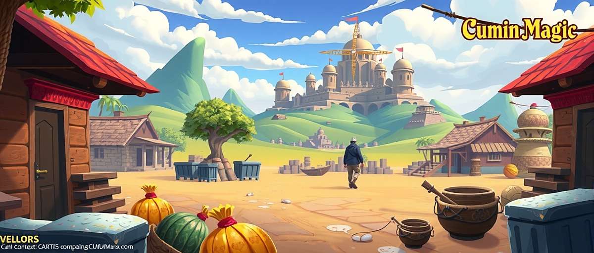 Cumin Magic Upcoming Multiplayer Features Concept art showing upcoming multiplayer features in Cumin Magic including virtual markets and co-op trading