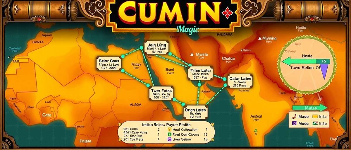 Cumin Magic Trading Strategies Cumin Magic strategy board showing optimal trading routes between Indian cities for maximum profit