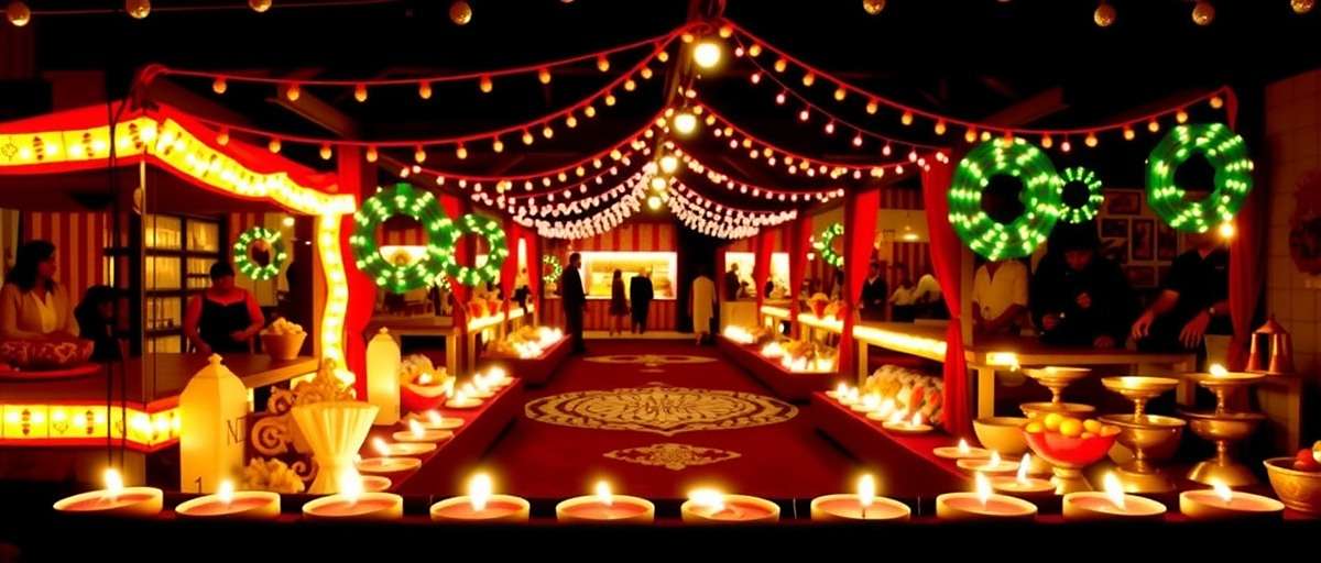 Cumin Magic Diwali Event Cumin Magic Diwali celebration showing a marketplace decorated with diyas, rangoli, and festive lights